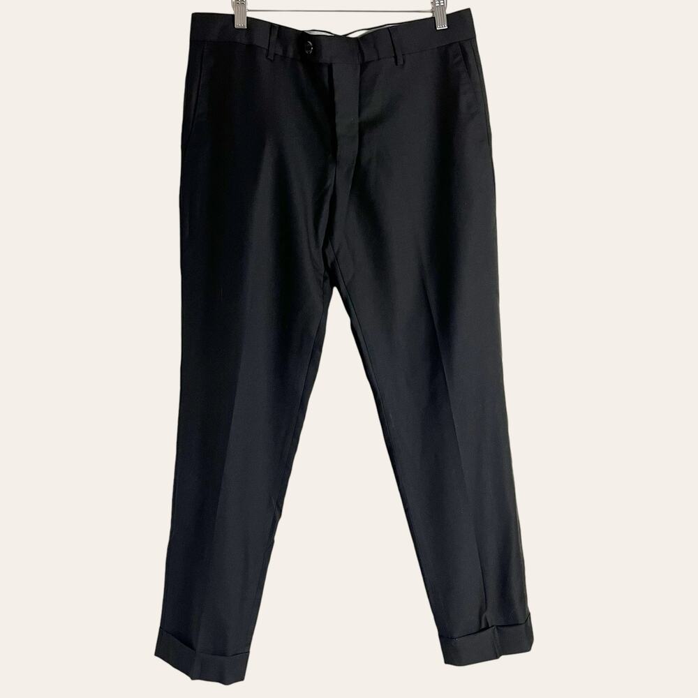 Eleventy Black Flat Front Cuffed Wool Trouser Dress Pants Size 36